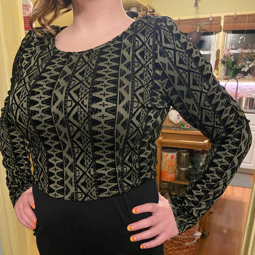 Olive Night Velvety Texture Crop Top